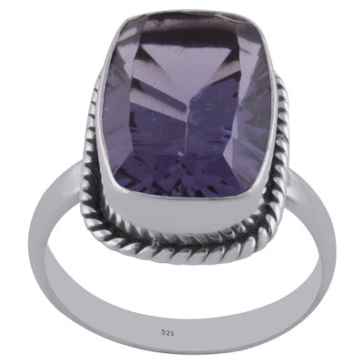 Gorgeous Twisted Wire Work Around Cubic Zirconia Rectangle Shape 925 Sterling Solid Silver Ring - R1002083-7