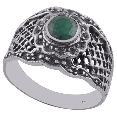 Green Corundum 925 Sterling Silver Ring - R1002087-24