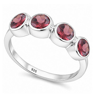 Classic Gemstone Garnet Round Shape 925 Sterling Solid Silver Ring - R1002094-5