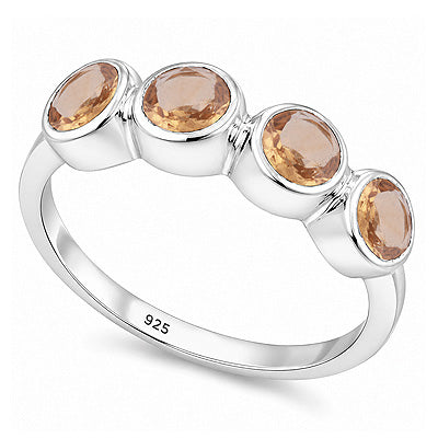 Classic Gemstone Citrine Round Shape 925 Sterling Solid Silver Ring - R1002094-7