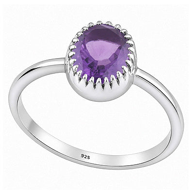 Beautifully Designed Pattern Around Amethyst Oval Shape 925 Sterling Solid Silver Ring - R1002099-1