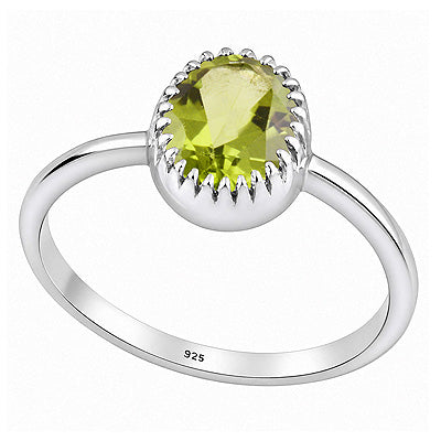 Beautifully Designed Pattern Around Peridot Oval Shape 925 Sterling Solid Silver Ring - R1002099-13