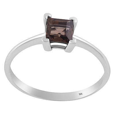 Beautifully Seated Gemstone Smoky Topaz Square Shape 925 Sterling Solid Silver Ring - R1002100-10