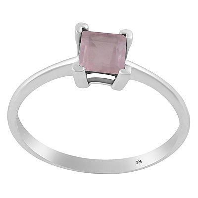 Beautifully Seated Gemstone Rose Quartz Square Shape 925 Sterling Solid Silver Ring - R1002100-12