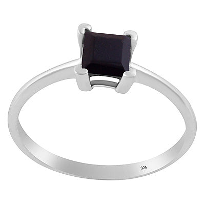 Beautifully Seated Gemstone Black Onyx Square Shape 925 Sterling Solid Silver Ring - R1002100-17
