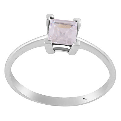 Beautifully Seated Gemstone White Cubic Zirconia Square Shape 925 Sterling Solid Silver Ring - R1002100-18