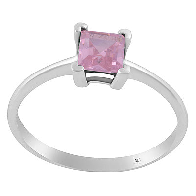 Beautifully Seated Gemstone Pink Cubic Zirconia Square Shape 925 Sterling Solid Silver Ring - R1002100-19
