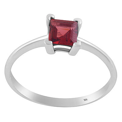 Beautifully Seated Gemstone Garnet Square Shape 925 Sterling Solid Silver Ring - R1002100-3