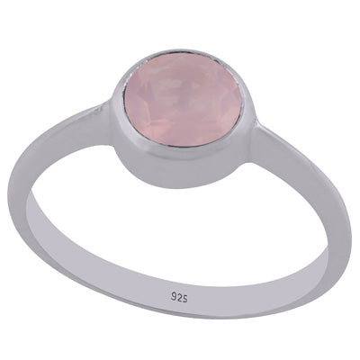Magnificent Plain Rose Quartz Round Shape 925 Sterling Solid Silver Ring - R1002101-40