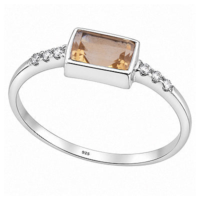 Stunning Gemstone Studded Around White Cubic Zirconia,Citrine Rectangle, Round Shape 925 Sterling Solid Silver Ring - R1002103-13