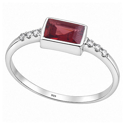 Stunning Gemstone Studded Around White Cubic Zirconia,Garnet Rectangle, Round Shape 925 Sterling Solid Silver Ring - R1002103-9