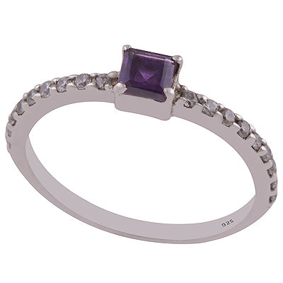 White Cubic Zirconia,Amethyst 925 Sterling Silver Ring - R1002104-5