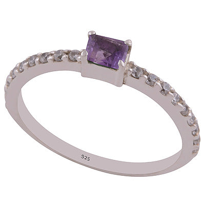 Gorgeous Multiple Gemstones White Cubic Zirconia,Amethyst Round,Rectangle Shape 925 Sterling Solid Silver Ring - R1002105-1