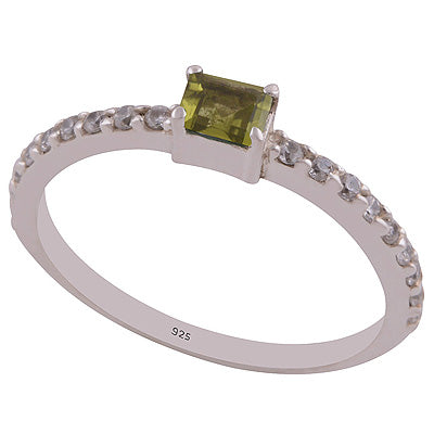 White Cubic Zirconia,Peridot 925 Sterling Silver Ring - R1002105-2