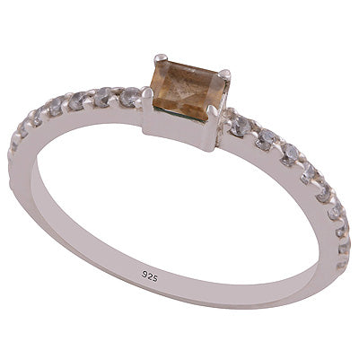White Cubic Zirconia,Citrine 925 Sterling Silver Ring - R1002105-3