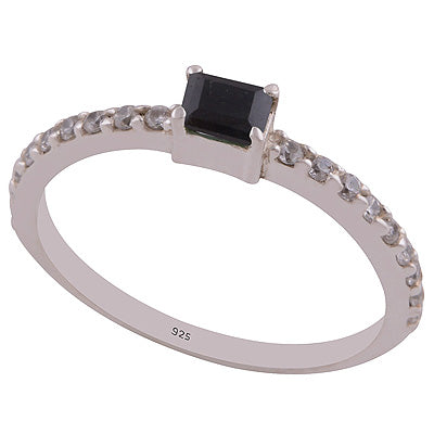 White Cubic Zirconia,Black Onyx 925 Sterling Silver Ring - R1002105-4