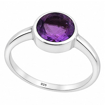 Magnificent Plain Amethyst Round Shape 925 Sterling Solid Silver Ring - R1002107-1
