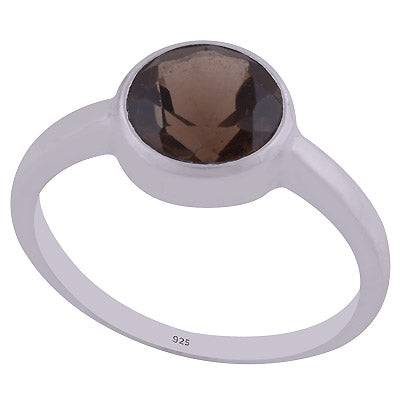 Magnificent Plain Smoky Topaz Round Shape 925 Sterling Solid Silver Ring - R1002107-18