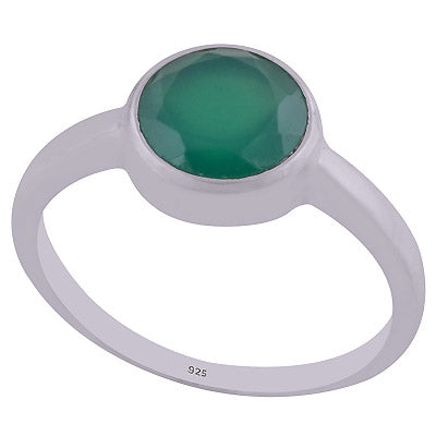 Magnificent Plain Green Onyx Round Shape 925 Sterling Solid Silver Ring - R1002107-33