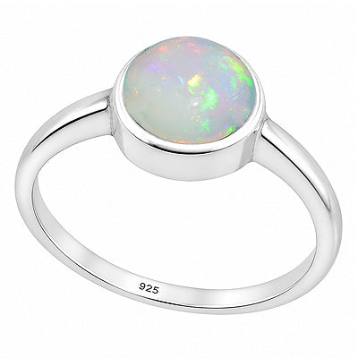 Magnificent Plain Ethiopian Opal Round Shape 925 Sterling Solid Silver Ring - R1002107-42