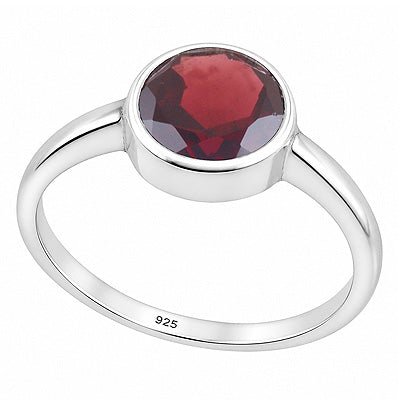 Magnificent Plain Garnet Round Shape 925 Sterling Solid Silver Ring - R1002107-5