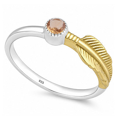 Stunning Leaf Work Around Citrine Round Shape 941 Sterling Solid Silver & Brass Ring - R1002108-11