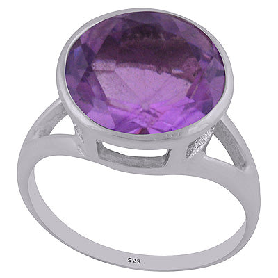 Beautiful Jali Cut Work Amethyst Round Shape 925 Sterling Solid Silver Ring - R1002112-1