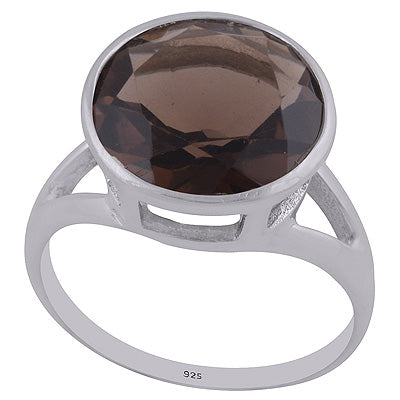Beautiful Jali Cut Work Smoky Topaz Round Shape 925 Sterling Solid Silver Ring - R1002112-12