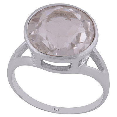 Beautiful Jali Cut Work Crystal Round Shape 925 Sterling Solid Silver Ring - R1002112-22