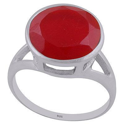 Beautiful Jali Cut Work Red Corundum Round Shape 925 Sterling Solid Silver Ring - R1002112-30