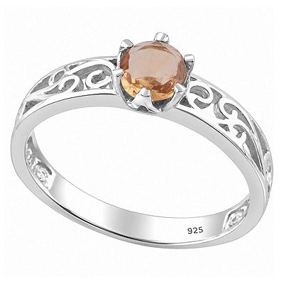 Gorgeous Handcrafted Work Around Citrine Round Shape 925 Sterling Solid Silver Ring - R1002114-14