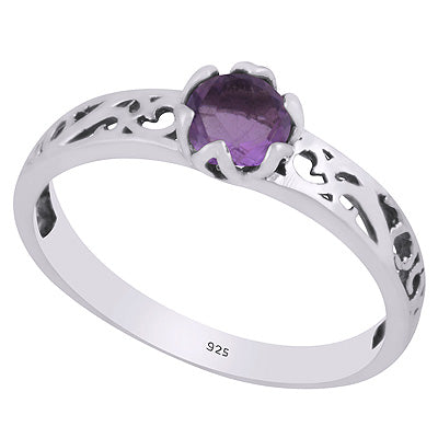 Gorgeous Handcrafted Work Around Amethyst Round Shape 925 Sterling Solid Silver Ring - R1002114-51