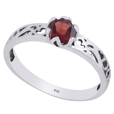 Gorgeous Handcrafted Work Around Garnet Round Shape 925 Sterling Solid Silver Ring - R1002114-52