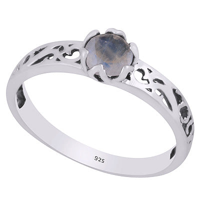 Gorgeous Handcrafted Work Around Rainbow Moonstone Round Shape 925 Sterling Solid Silver Ring - R1002114-55