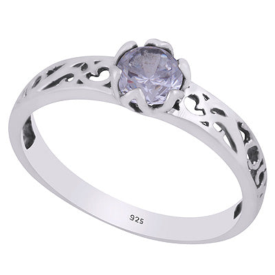 Gorgeous Handcrafted Work Around White Cubic Zirconia Round Shape 925 Sterling Solid Silver Ring - R1002114-63