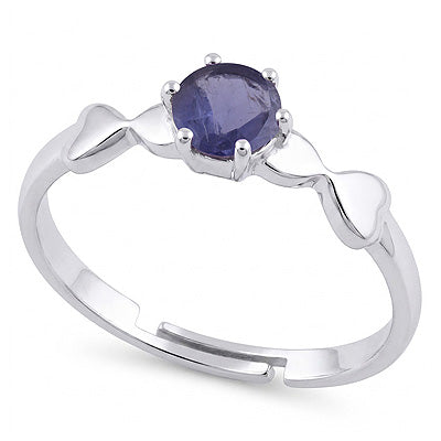 Beautifully Heart With Prong Setting Gemstones Iolite Round Shape 925 Sterling Solid Silver Ring - R1002122-11