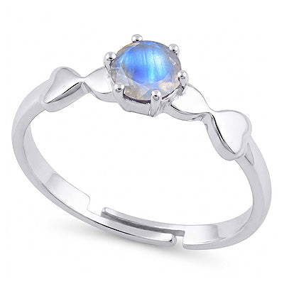 Beautifully Heart With Prong Setting Gemstones Rainbow Moonstone Round Shape 925 Sterling Solid Silver Ring - R1002122-5