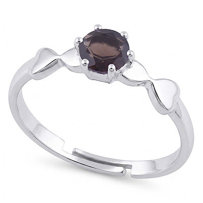 Beautifully Heart With Prong Setting Gemstones Smoky Topaz Round Shape 925 Sterling Solid Silver Ring - R1002122-7