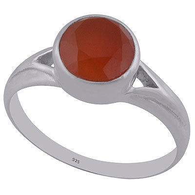 Beautiful Collet Setting Carnelian Round Shape 925 Sterling Solid Silver Ring - R1002140-20