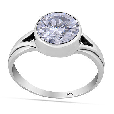 Beautiful Collet Setting White Cubic Zirconia Round Shape 925 Sterling Solid Silver Ring - R1002140-29