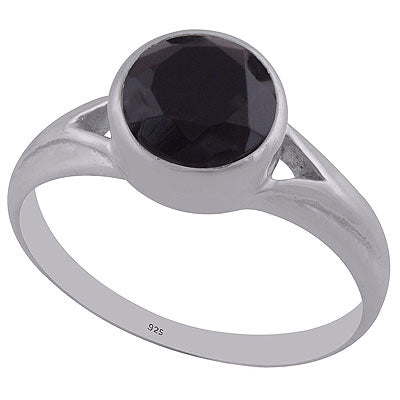 Beautiful Collet Setting Black Onyx Round Shape 925 Sterling Solid Silver Ring - R1002140-33
