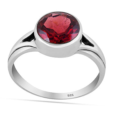 Beautiful Collet Setting Garnet Round Shape 925 Sterling Solid Silver Ring - R1002140-5