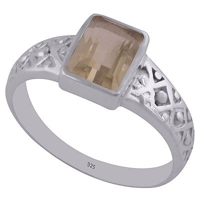 Gorgeous Handwork Pattern Around Lemon Topaz Rectangle Shape 925 Sterling Solid Silver Ring - R1002142-15