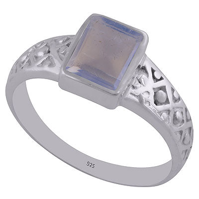 Gorgeous Handwork Pattern Around Rainbow Moonstone Rectangle Shape 925 Sterling Solid Silver Ring - R1002142-18