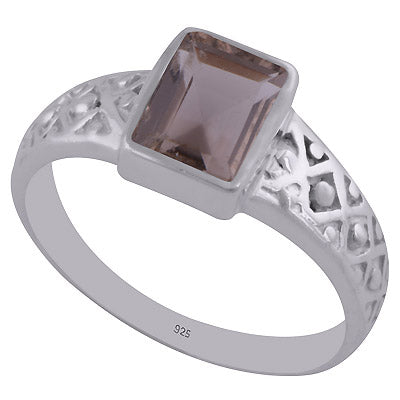 Gorgeous Handwork Pattern Around Smoky Topaz Rectangle Shape 925 Sterling Solid Silver Ring - R1002142-21