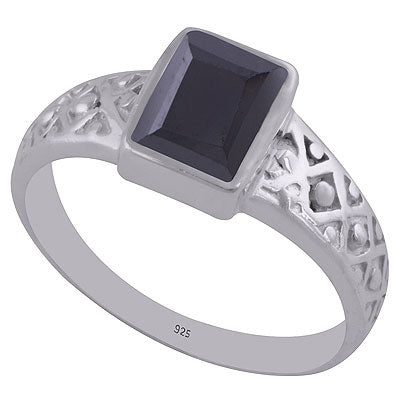 Gorgeous Handwork Pattern Around Black Onyx Rectangle Shape 925 Sterling Solid Silver Ring - R1002142-28