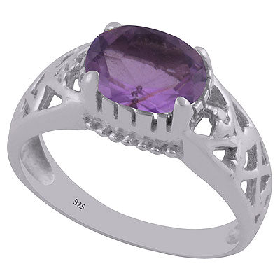 Gorgeous Jali Cut Work Around Amethyst Oval Shape 925 Sterling Solid Silver Ring - R1002143-1