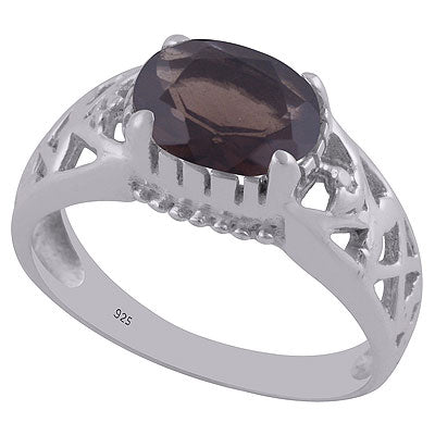Gorgeous Jali Cut Work Around Smoky Topaz Oval Shape 925 Sterling Solid Silver Ring - R1002143-11