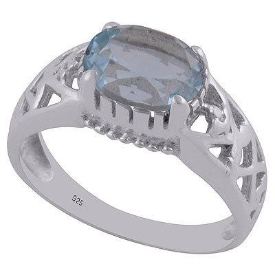 Gorgeous Jali Cut Work Around Blue Topaz Oval Shape 925 Sterling Solid Silver Ring - R1002143-18