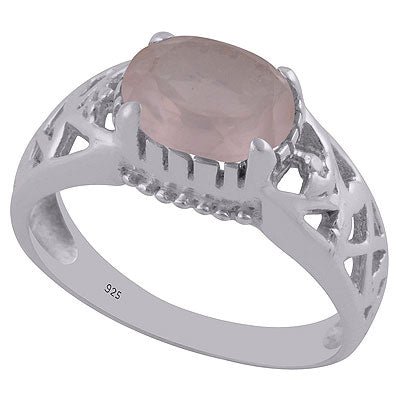 Gorgeous Jali Cut Work Around Rose Quartz Oval Shape 925 Sterling Solid Silver Ring - R1002143-22